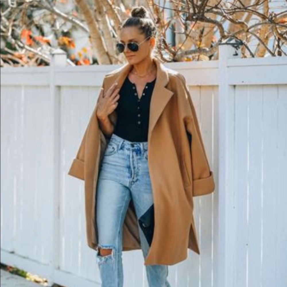 Wool-like blend open trench coat